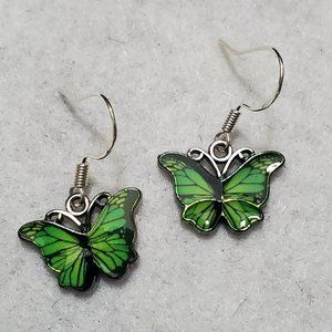 Green Butterfly Charm Earrings 🦋